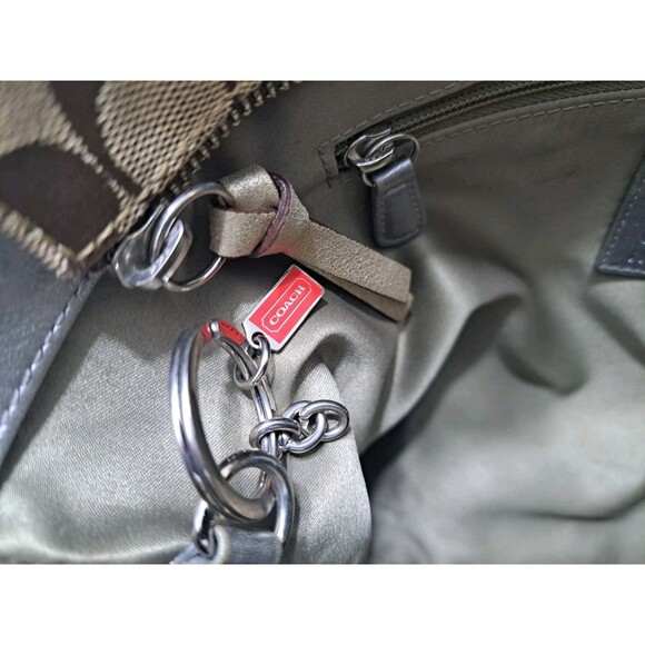 Coach Signature C Khaki Tote Jacquard Beaded Shoulder Bag Gold Brown F05J-8K52 - Picture 12 of 13